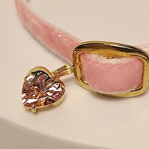 Pink Heart-  Cat Collar/Plush Pink Collar with Gold crystal Medallion/Cat collar with charm/ Mini dog and cat collar/Non-Breakaway/Breakaway