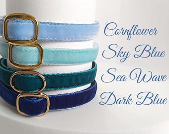 Sea Shades - Cat collar/Simple velvet cat collar/Cat collar with bell/Velvet small dog collar width 3/8 inch(1 cm)/Non-Breakaway/Breakaway