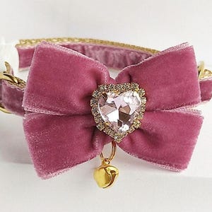 Tea rose Cat collar-plush Bow/pendant cat collar/Kitten collar/Chihuahua collar/Velvet cat collar/Mini dog collar/Breakaway/Non-Breakaway