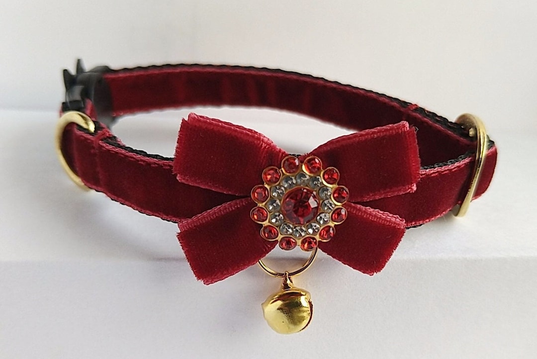 Mini Bow Cat Collar/burgundy Cat Collar/puppy Collar/kitten Collar
