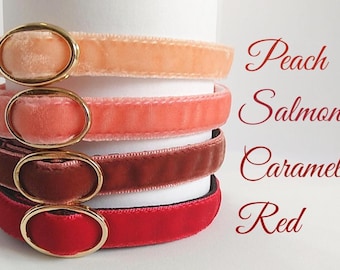 Orange Shades - Cat collar/Simple velvet cat collar/Cat collar with bell/Velvet dog collar width 3/8 inch(1 cm)/Non-Breakaway/Breakaway