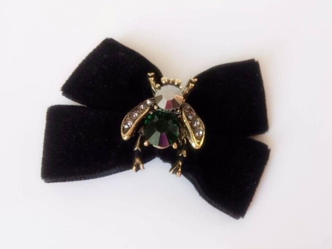 Black Velvet Cat Bow Tie With Rhinestone Brooch - Puppy Collar ...