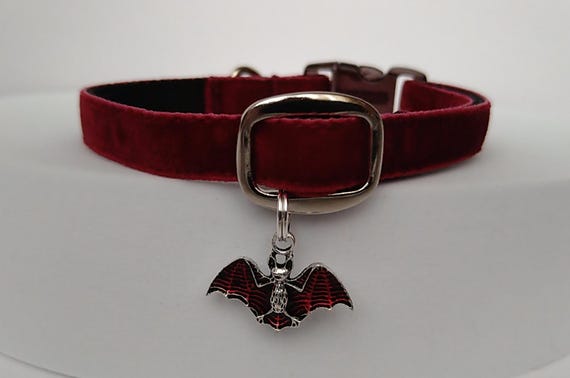 Vampire Bat Cat Collar: Burgundy Velvet, Gothic Kitten Collar