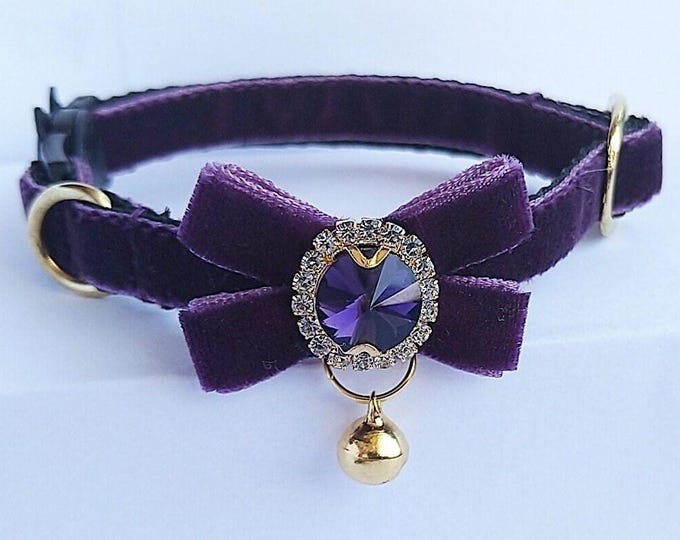 Lilac Cat collar- plush Bow/pendant cat collar/Kitten collar/Chihuahua collar/Velvet cat collar/Mini dog collar/Non-Breakaway/Breakaway