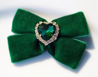 Royal Crystal Emerald - Luxury Bow Tie Cat.Bow tie for 3/8"collar.Green bow tie.Kitten bow-tie collar.Velvet Bow tie puppy.Bow tie kitten.