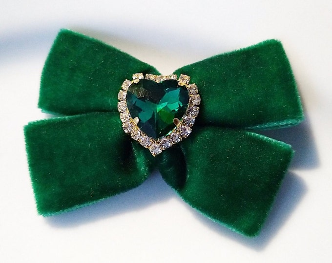 Royal Crystal Emerald - Luxury Bow Tie Cat.Bow tie for 3/8"collar.Green bow tie.Kitten bow-tie collar.Velvet Bow tie puppy.Bow tie kitten.