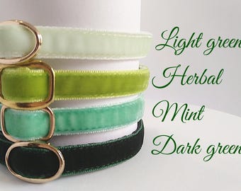 Green Shades - Cat collar/Simple velvet cat collar/Cat collar with bell/Velvet small dog collar width 3/8 inch(1 cm)/Non-Breakaway/Breakaway