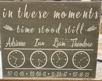 Personalized Rustic Wooden Family Date Sign, Time Stood Still Décor