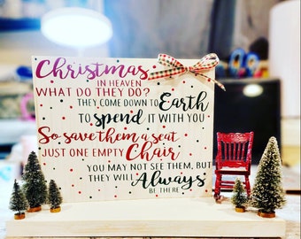 Christmas In Heaven Sign Save them a chair display lost loved one decor with optional personalized name tag for chair