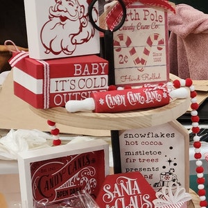 Christmas Tier Tray Set Holiday Candy Cane Theme Personalized