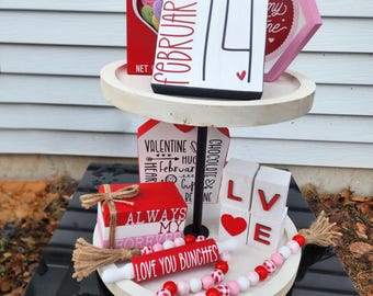 Valentines Tier Tray Decor set of 8 pieces Hearts and Love