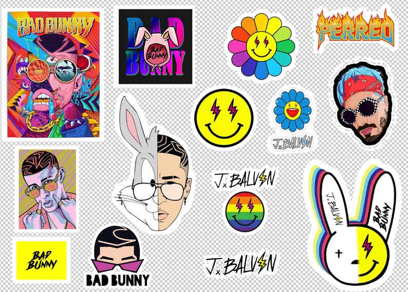 Download Bad Bunny and J Balvin stickers cut musician YHLQMDLG | Etsy