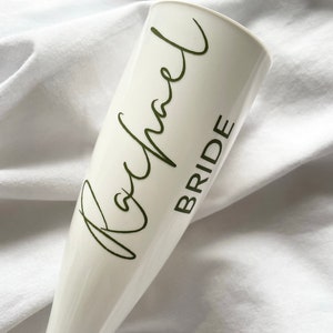 Personalised champagne flute White Plastic Champagne flute, Personalised Prosecco flute, Bridal party, Hen party Bride glass Hen party image 5