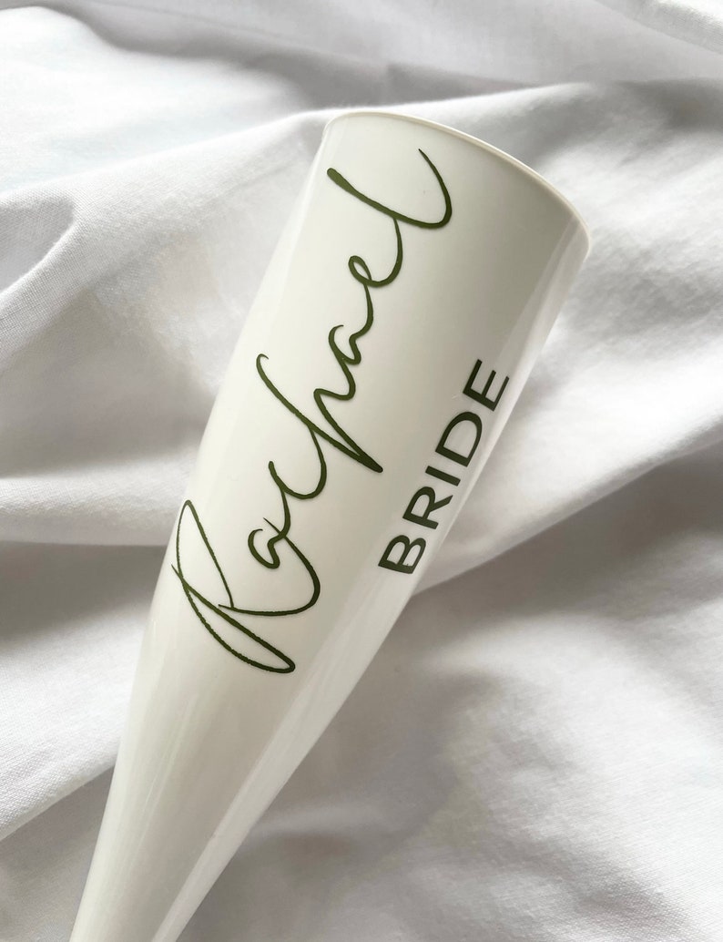 Personalised champagne flute White Plastic Champagne flute, Personalised Prosecco flute, Bridal party, Hen party Bride glass Hen party image 5