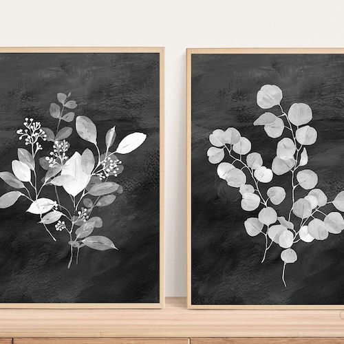 Black and White Botanical Print Floral Wall Art Printable - Etsy