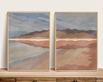 Printable Art, Abstract Mountain Print Set of 2, Boho Landscape Print, Mid Century Modern Decor, Minimal Mountain Print, Digital Wall Art