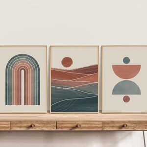 Printable Art, Mid Century Modern Art Set of 3 prints, Abstract Geometric print, teal Blue and Orange Art, Modern Wall Art, Digital Art