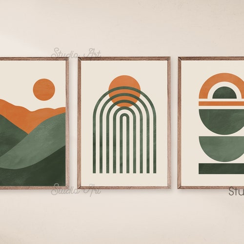 Mid Century Modern Art Set of 3 Prints Abstract Geometric Etsy