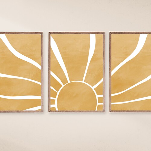 Yellow Sun Print Set of 3 Printable Art Yellow Boho Sun Etsy