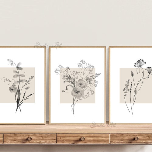 Printable Botanical Art Neutral Botanical Print Set of 3 - Etsy