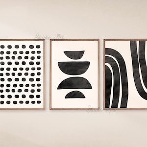 Printable Art, Mid Century Modern Art Prints, Abstract Geometric print Set of 3 Prints, Beige, Black Art, Modern Wall Art Decor, Digital Art