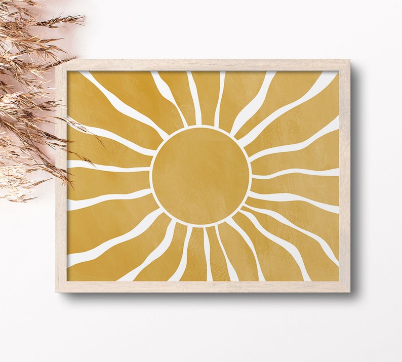 Printable Art Yellow Sun Print Mustard Yellow Boho Sun Etsy