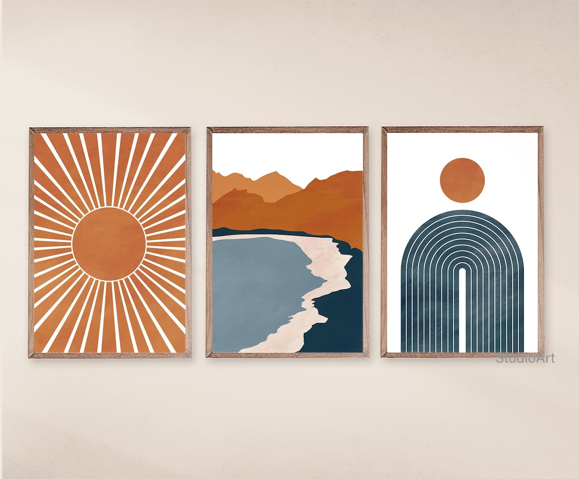 Boho Printable Art Mid Century Modern Beach Art Set of 5 Etsy