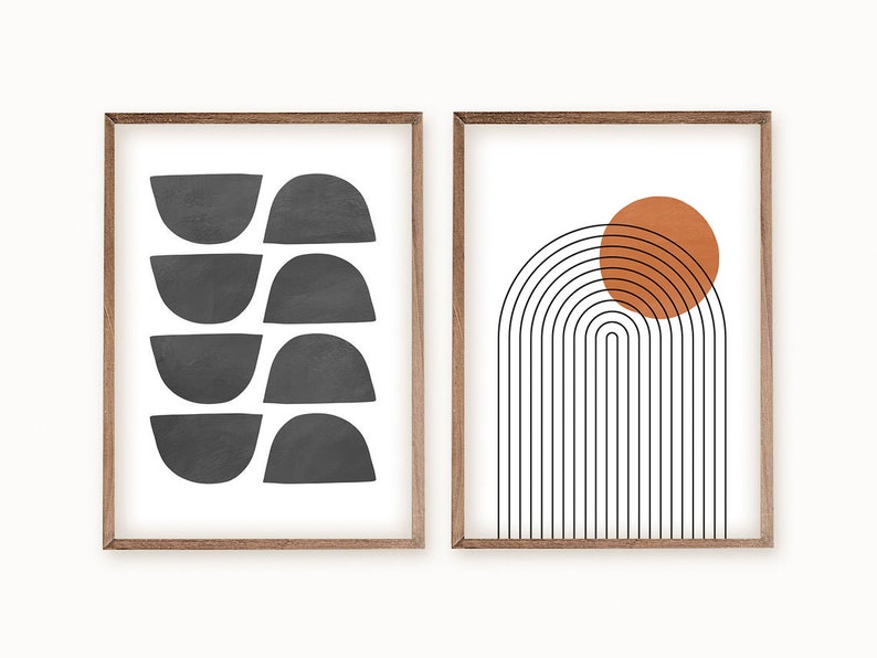 Mid Century Modern Art Set of 3 Prints Abstract Geometric Etsy