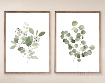 Eucalyptus  Botanical Print set of 2 prints, Eucalyptus Printable Art, Sage Green Watercolor Botanical Prints, abstract botanical Wall Art