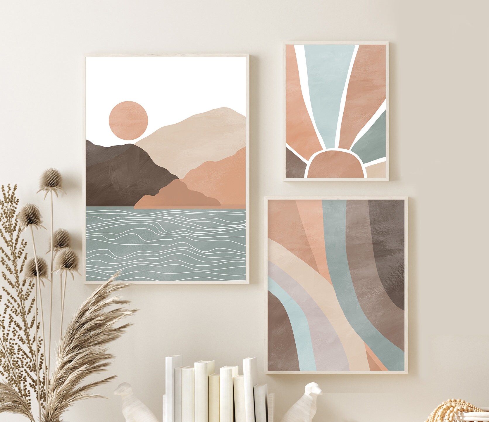 Boho Printable Art Abstract Art Print Set of 3 Mid Century - Etsy