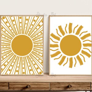 Yellow Sun Print Set of 2 Printable Art Yellow Boho Sun | Etsy