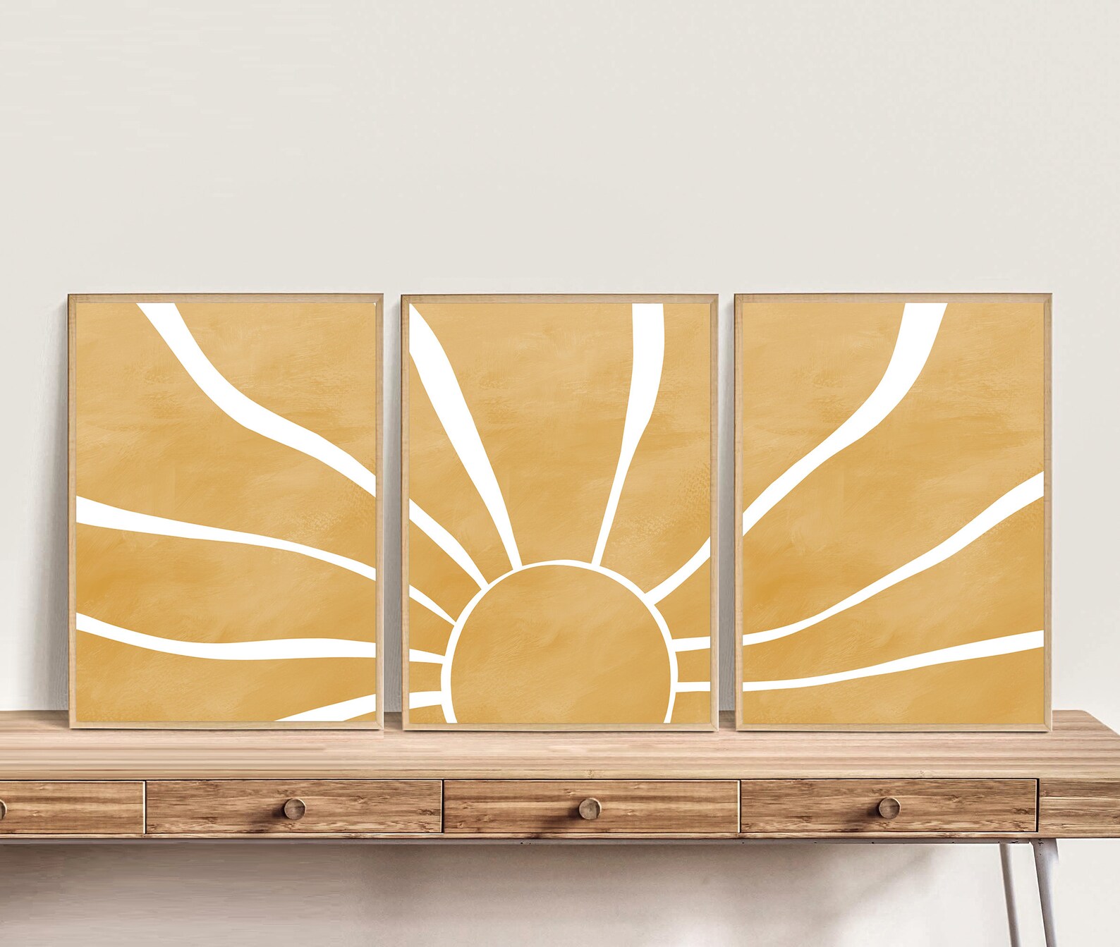 Yellow Sun Print Set of 3 Printable Art Yellow Boho Sun Etsy