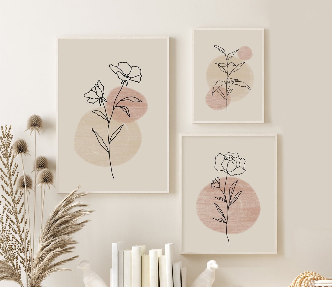 Printable Art Botanical Print Set of 3 Prints Floral Line - Etsy