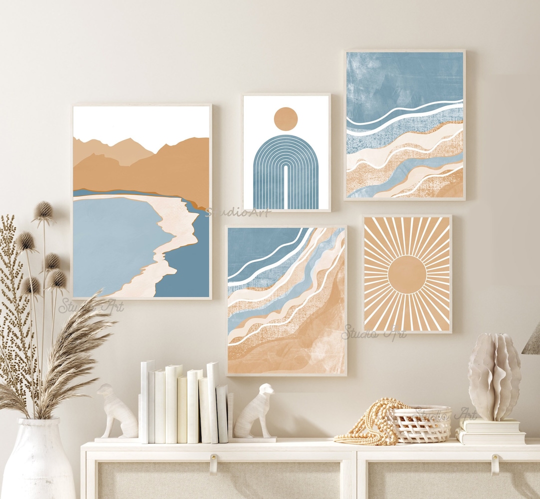 Boho Beach Printable Art, Mid Century Modern Beach Art Set of 5 ...