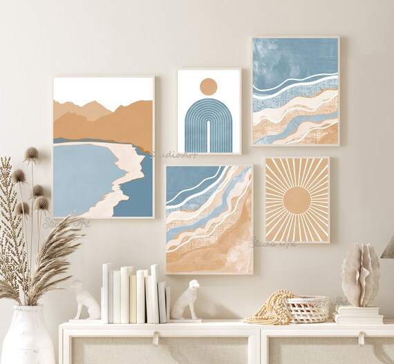 Boho Beach Printable Art Mid Century Modern Beach Art Set of Etsy