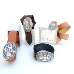 Belt with buckle, Ovolis, Handmade, Soft leather, Silver plated, Fashion accessory, Original gift,  For him and her, Popelin, Barcelona.