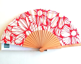 Handmade Red Daisy Hand Fan, Barcelona Design
