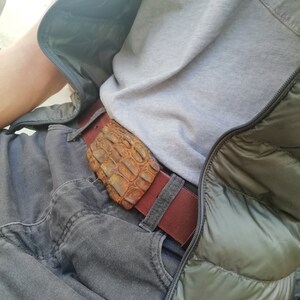 Belt with metal buckle, Yacaré, Handmade, Soft leather, Adventure, Original gift, Popelin, Barcelona.