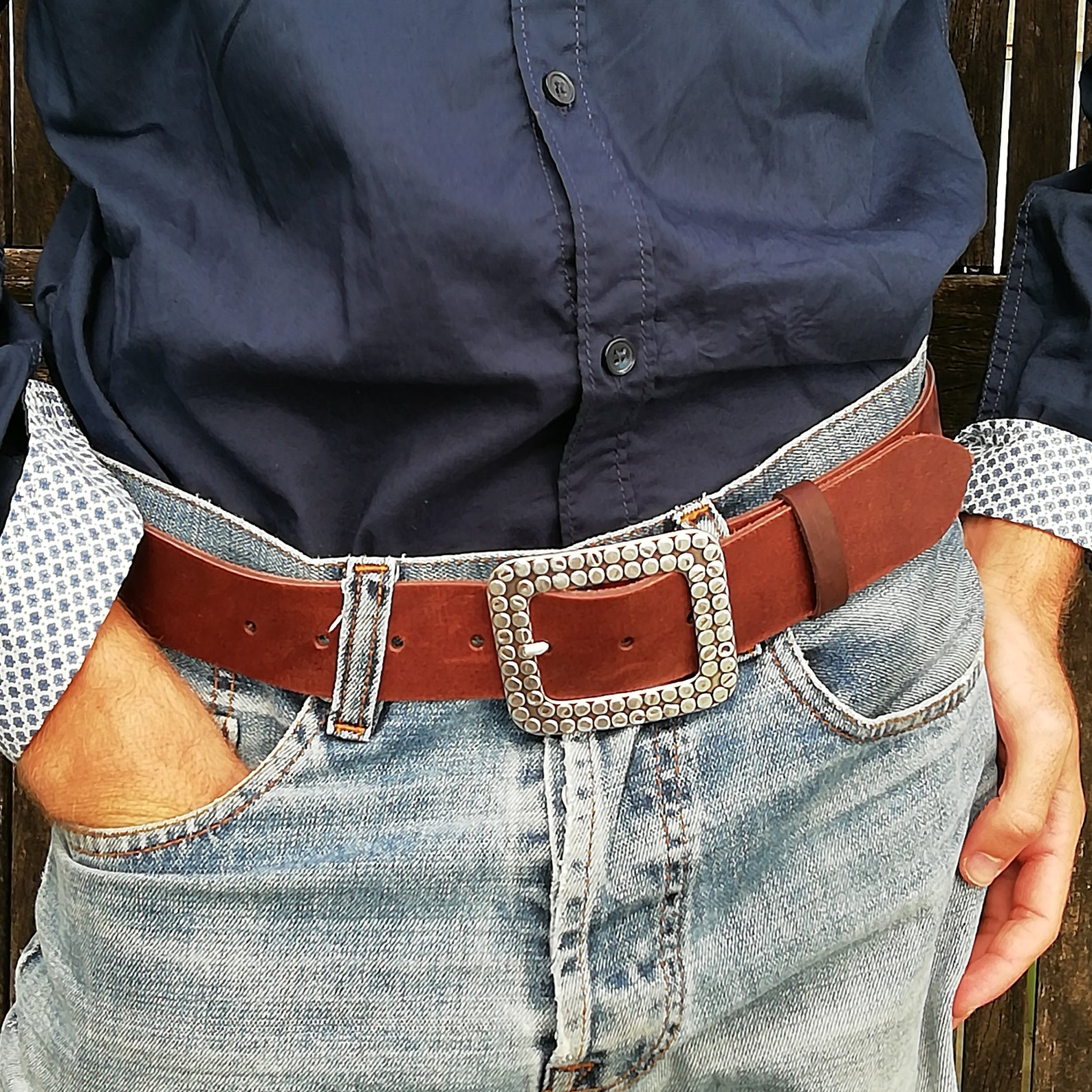 Belt With Buckle Circles Handmade Soft Leather Silver Etsy UK