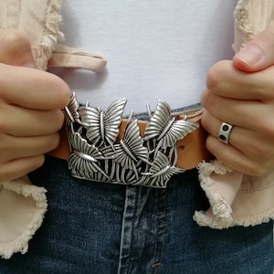 Belt with buckle, Butterflies, Handmade, Soft leather, Silver plated, Fashion accessory, Popelin, Barcelona.