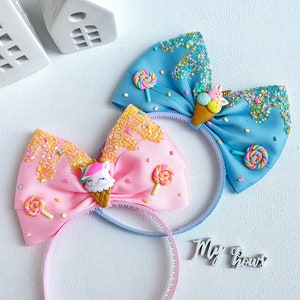 Candy Ice Cream Bow Headband: Polymer Clay Lollipop Hair Bow image 3