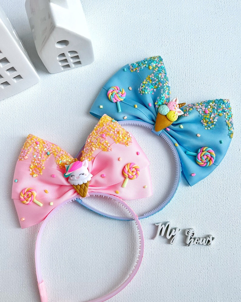 Candy Ice Cream Bow Headband: Polymer Clay Lollipop Hair Bow image 3