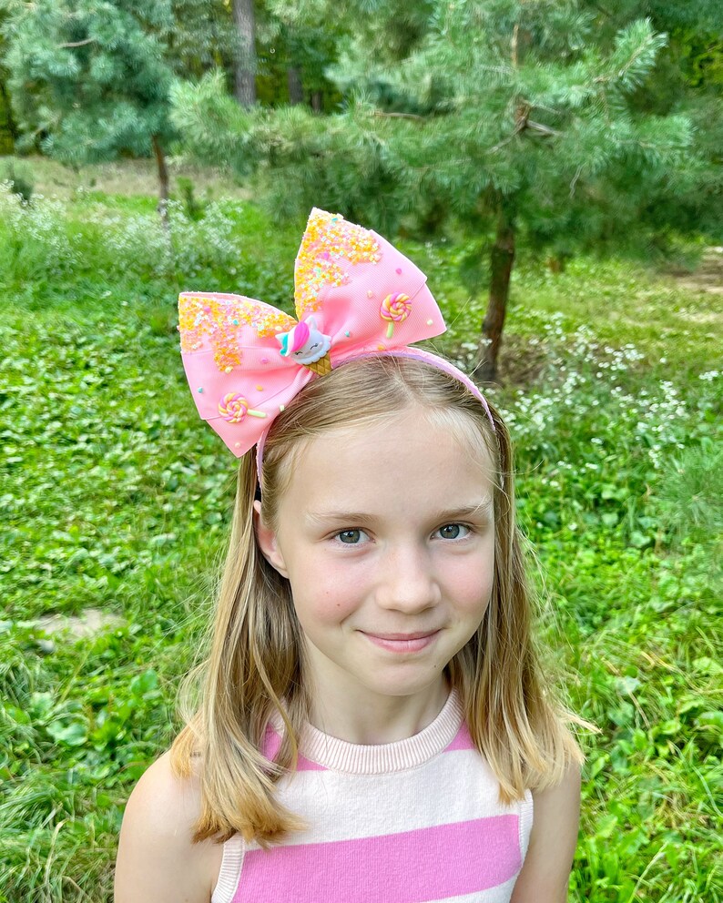 Candy Ice Cream Bow Headband: Polymer Clay Lollipop Hair Bow image 5