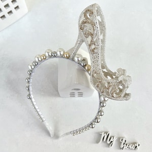 Crystal shoes headband, Princess silver crown, Princess Crystal slipper, Adult princess crown, Princess costume, Holiday Costume