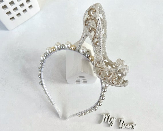 Diadema de zapatos de cristal, corona de princesa plateada