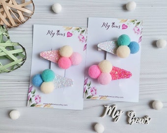 Set of 2 Ice cream Hair Clips, Christmas gift, Hair Clip with Ice cream, Girls Hair clip, Toddler Hair clip,  Baby hair clips, glitter clips