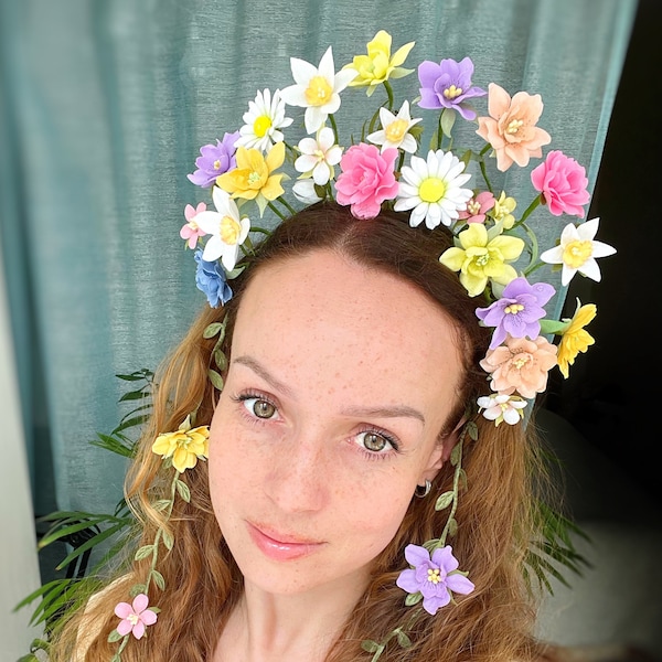 Flower Fairy headband, Spring Flowers Halo, Flower Crown Headpieces, Floral Elf halo, Flower Fairy crown, Flower tiara, Woodland fairy