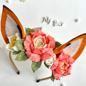 Felt Fox Ears Headband with Flowers: Woodland Costume Headpiece