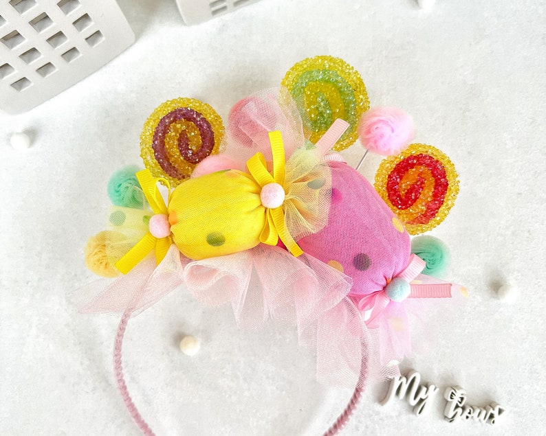 Candy girl headband, Christmas toddler headband, Candy Birthday Outfit, Candy bow, Candy party, Girls Hair Headband, Candy costume image 2