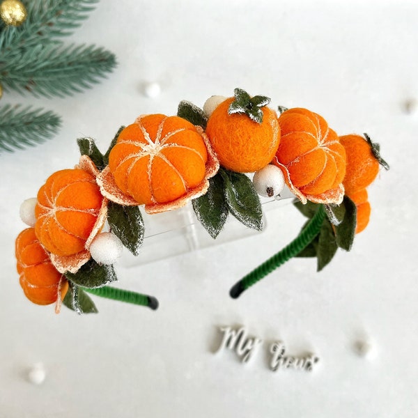 Serre-tête mandarine, serre-tête de Noël pour tout-petit, tenue d'agrumes, noeud orange, fête de fruits, costume de mandarine, couronne d'agrumes